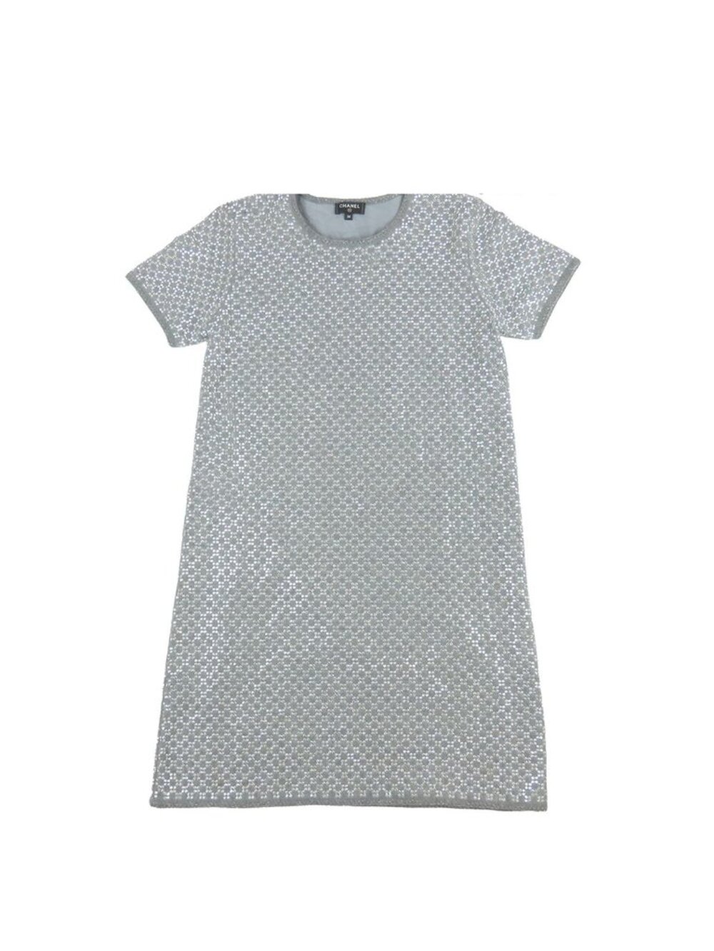 Chanel Short Sleeve Knit Gray Angora Silk Sequin 17S S Dress 36